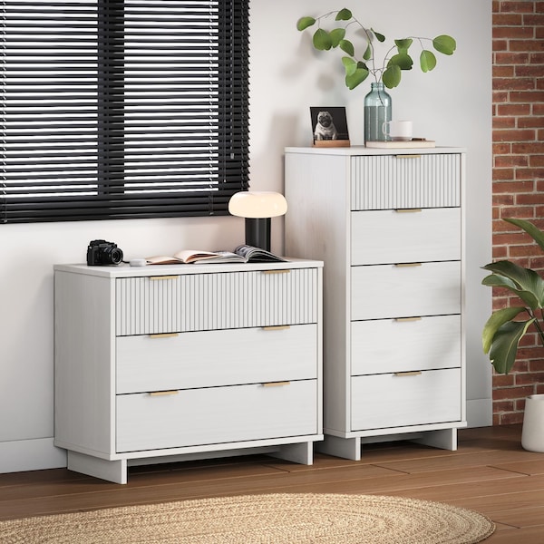 Manhattan Comfort Granville White 5-Drawer Tall Dresser and 3-Drawer Standard Dresser, Set of 2 GRAN011 - main